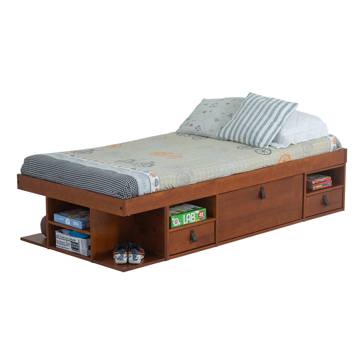 Funktionsbett Bali 90x190 cm - Einzelbett mit Bettkasten und viel Stauraum - Inkl. Lattenrost - Memomad