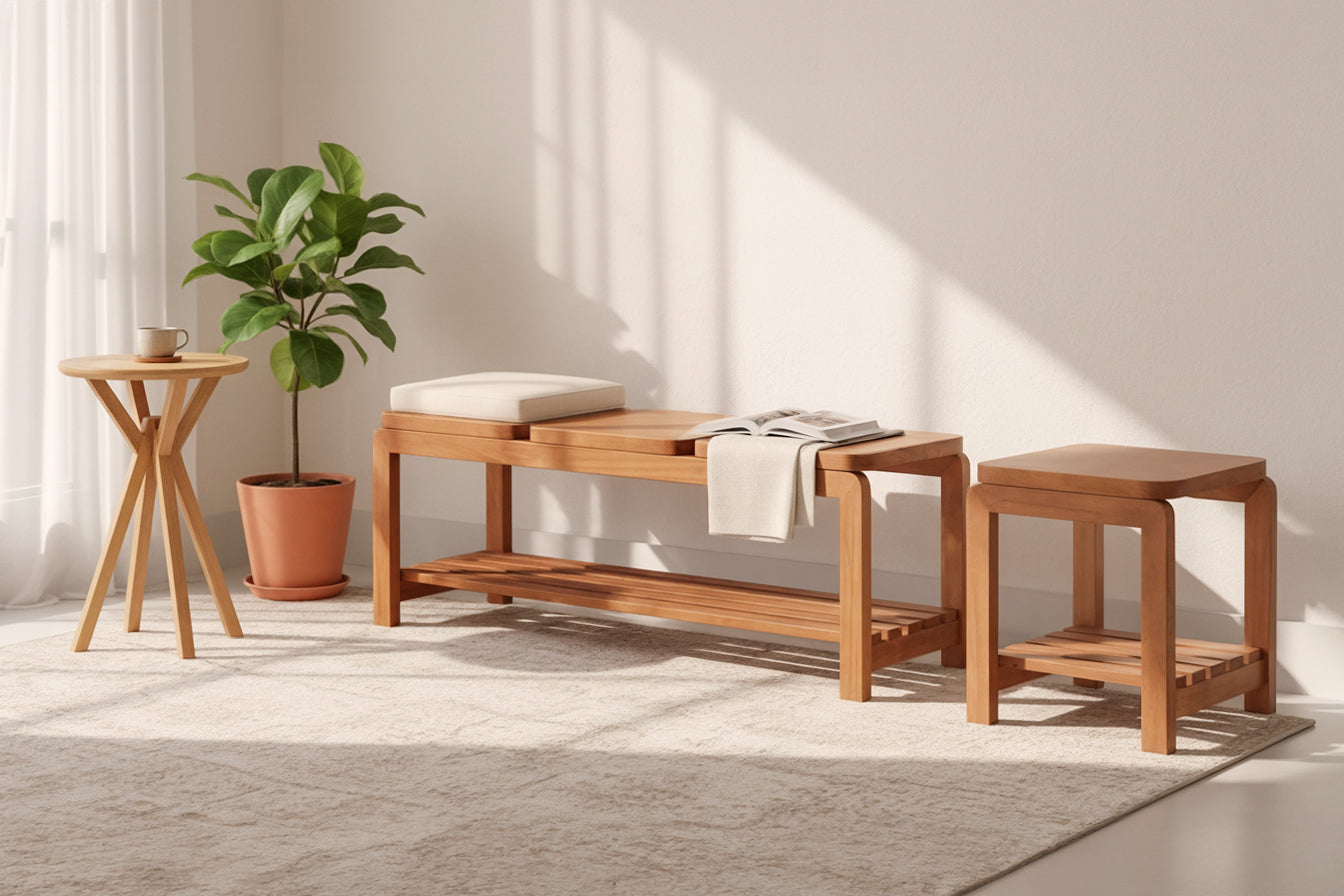 Holzbank Natu – 3 Sitzer Holzbank in Nussbaum-Optik