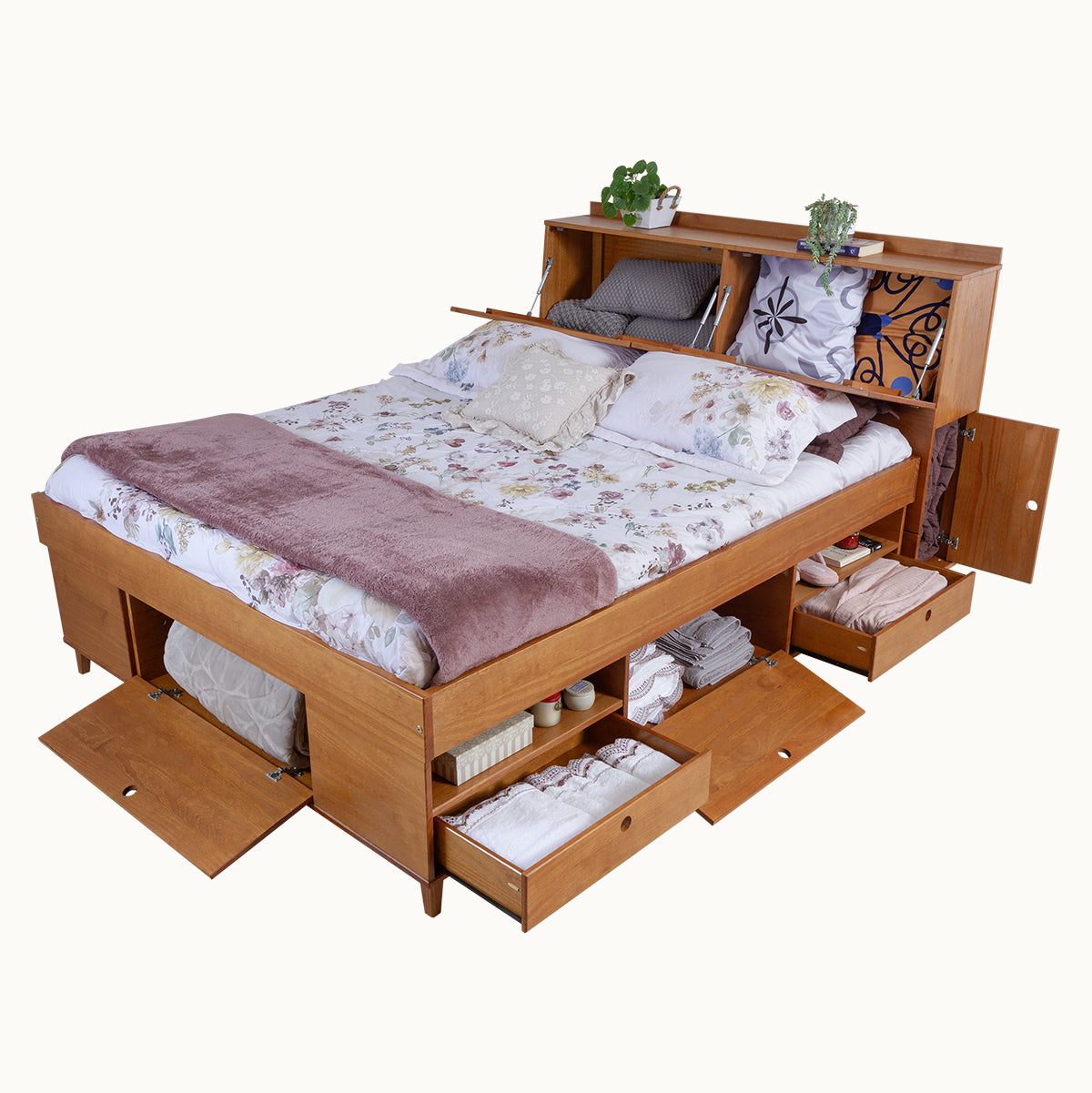 kopfteil mit aufbewahrung Set AMALFI: Bett mit Bettkasten + Kopfteil mit Stauraum – Memomad