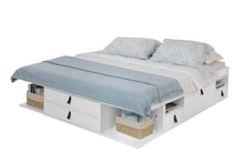 Funktionsbett Bali Weiss- Doppelbett mit Bettkasten für kleine Schlafzimmer - Stabiles Funktionsbett Weiß lackiert - Bettgestell mit Aufbewahrung