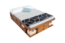 Abnehmbarer Lattenrost: Funktionsbett Bali - Doppelbett mit Bettkasten für kleine Schlafzimmer - Stabiles Funktionsbett aus massiv Holz Kiefer - Bettgestell mit Aufbewahrung